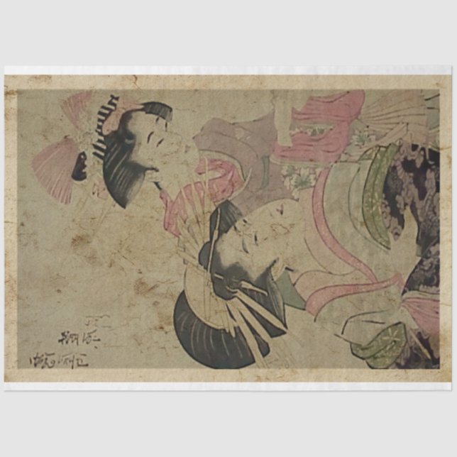 Zwei japanische Damen Woodblock Print Ukiyo Style Seidenpapier (Vorderseite)