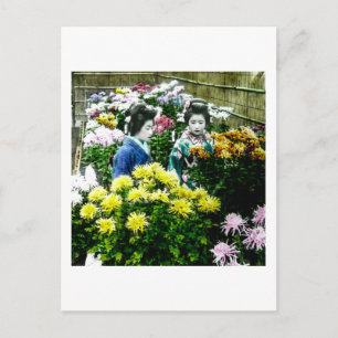 Zwei japanische Geisha auf einer Blume-Show Yokoha Postkarte