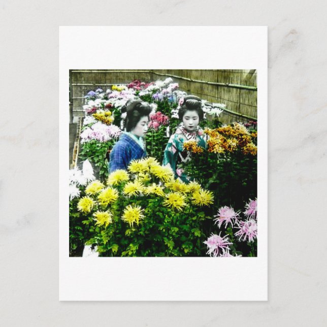 Zwei japanische Geisha auf einer Blume-Show Yokoha Postkarte (Vorderseite)