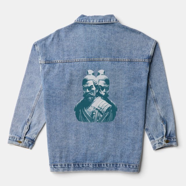 Zwei japanische Samurai Statuen Design Jeansjacke (Rückseite)