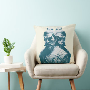 Zwei japanische Samurai Statuen Design Kissen