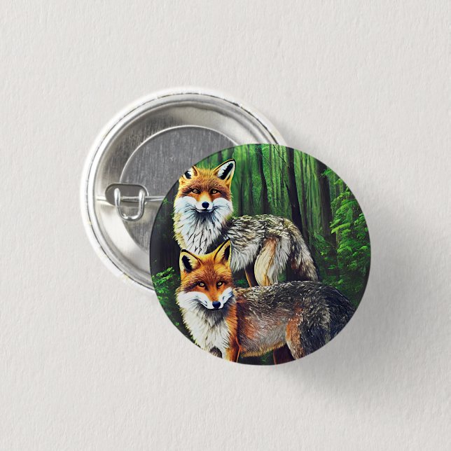 zwei junge Füchse Tierart Button (Vorne & Hinten)
