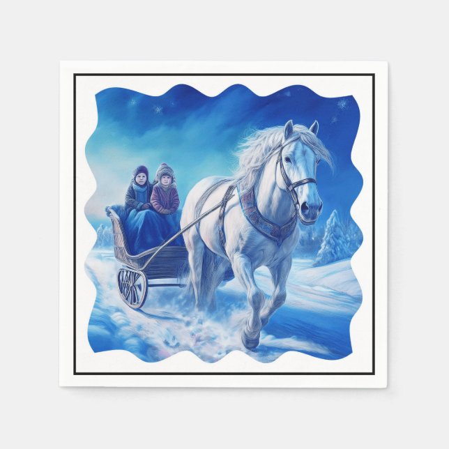 Zwei junge Mädchen auf einer schneebedeckten Schli Serviette (Vorderseite)