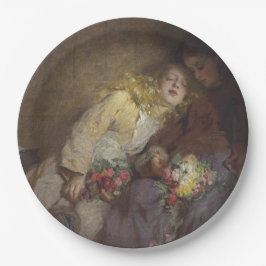 Zwei junge Mädchen kehren Zuhause zurück Pappteller