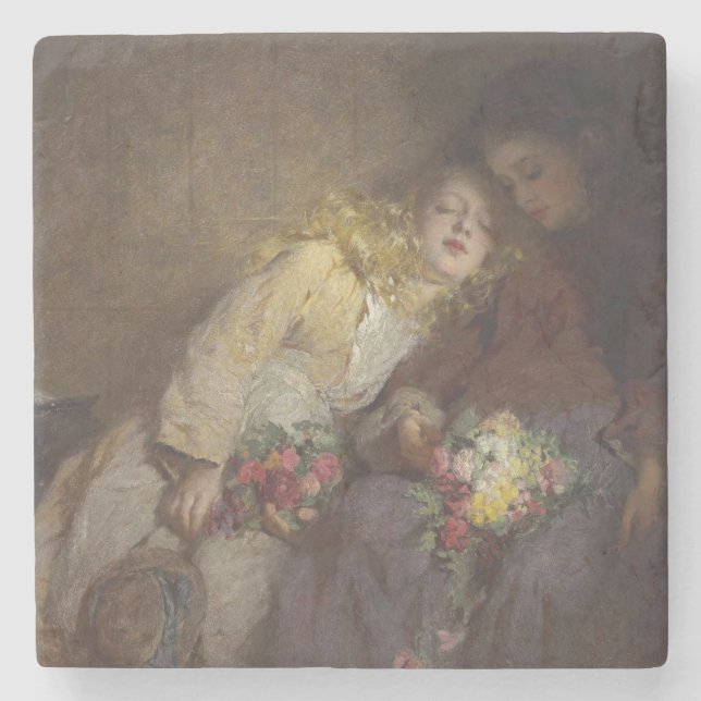 Zwei junge Mädchen kehren Zuhause zurück Steinuntersetzer (Vorderseite)