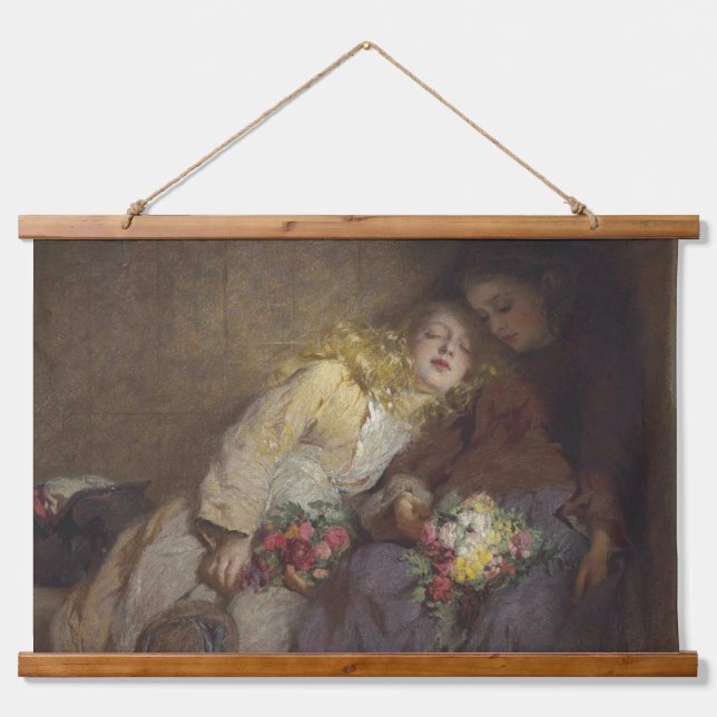 Zwei junge Mädchen kehren Zuhause zurück Wandteppich Mit Holzrahmen (Vorne)