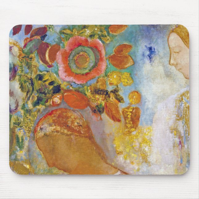 Zwei junge Mädchen unter Blume, Redon Mousepad (Vorne)