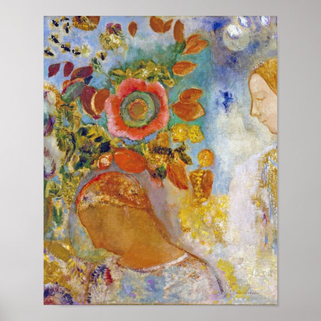 Zwei junge Mädchen unter Blume, Redon Poster (Vorne)