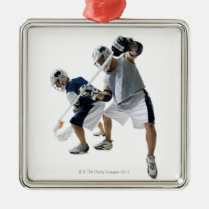 Zwei junge Männer, die Lacrosse spielen Silbernes Ornament