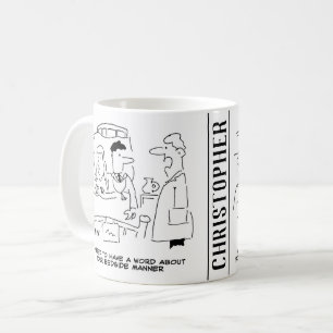 Zwei junge überarbeitete Ärzte-Cartoon Kaffeetasse