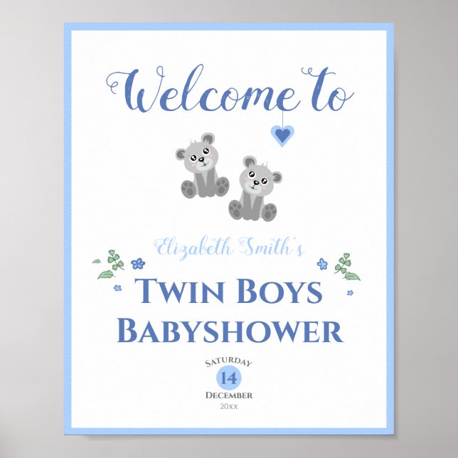 Zwei Jungen Baby trägt Baby Dusche Begrüßungszeich Poster (Vorne)