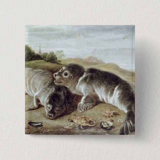 Zwei junges Siegel auf dem Ufer, c.1650 Button (Vorderseite)