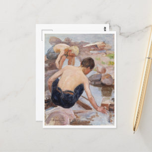Zwei Jungs am Ufer, Pekka Halonen Postkarte