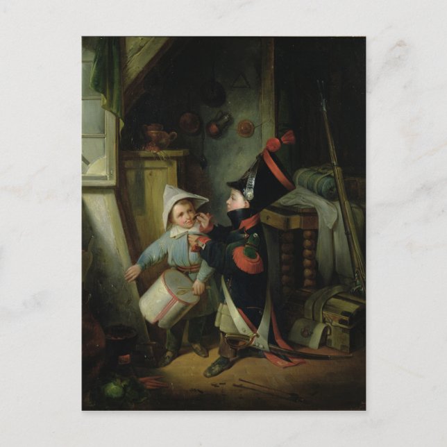 Zwei Jungs, die sich als Soldaten verkleiden Postkarte (Vorderseite)