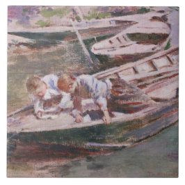 Zwei Jungs in einem Boot (von Theodore Robinson) Fliese