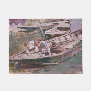 Zwei Jungs in einem Boot (von Theodore Robinson) Fußmatte