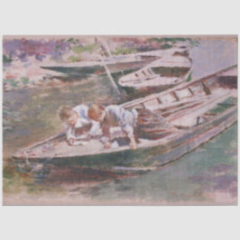 Zwei Jungs in einem Boot (von Theodore Robinson) Seidenpapier