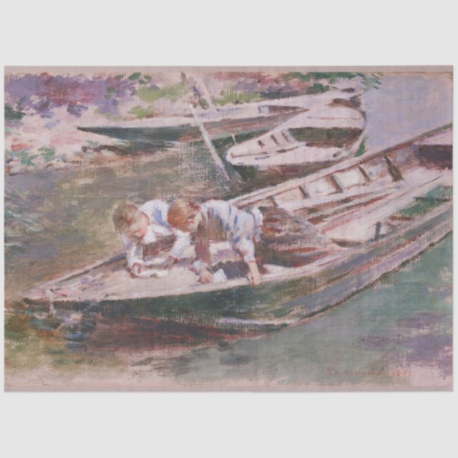 Zwei Jungs in einem Boot (von Theodore Robinson) Seidenpapier (Vorderseite)