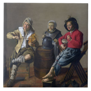 Zwei Jungs und eine Girl Making Music (Musiker) Fliese