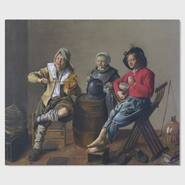 Zwei Jungs und eine Girl Making Music (Musiker) Geschenkpapier (Flach)