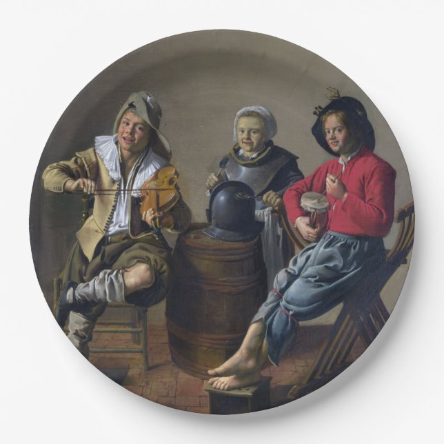 Zwei Jungs und eine Girl Making Music (Musiker) Pappteller (Vorderseite)