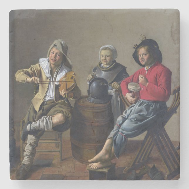 Zwei Jungs und eine Girl Making Music (Musiker) Steinuntersetzer (Vorderseite)