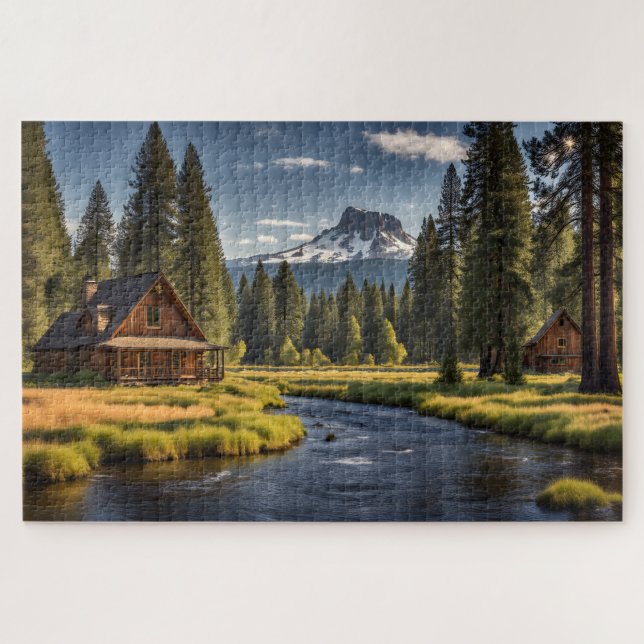 Zwei Kabinen am Fluss Puzzle (Horizontal)