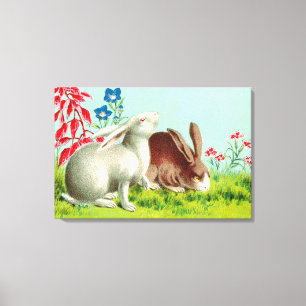 Zwei Kaninchen Haustiere Vintage Kunst Leinwanddruck