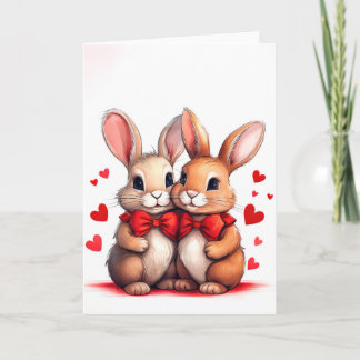 Zwei Kaninchen kuscheln für Valentinstag Romantik Karte