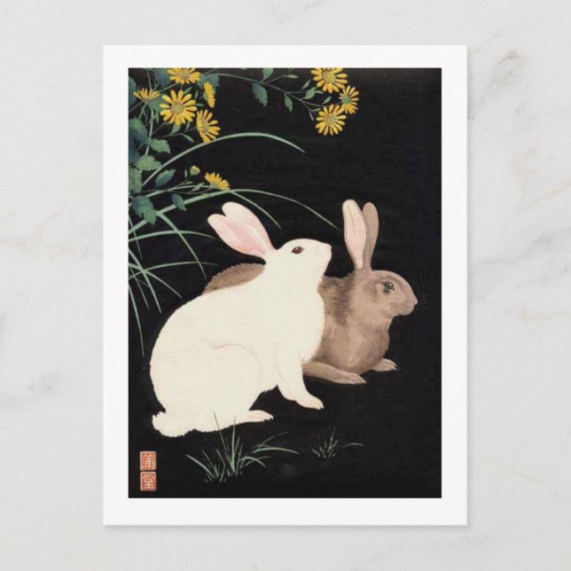 Zwei Kaninchen nachts Postkarte (Vorderseite)