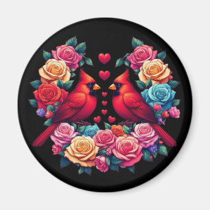 Zwei Kardinäle mit farbenfrohen Rose und Herz Magnet