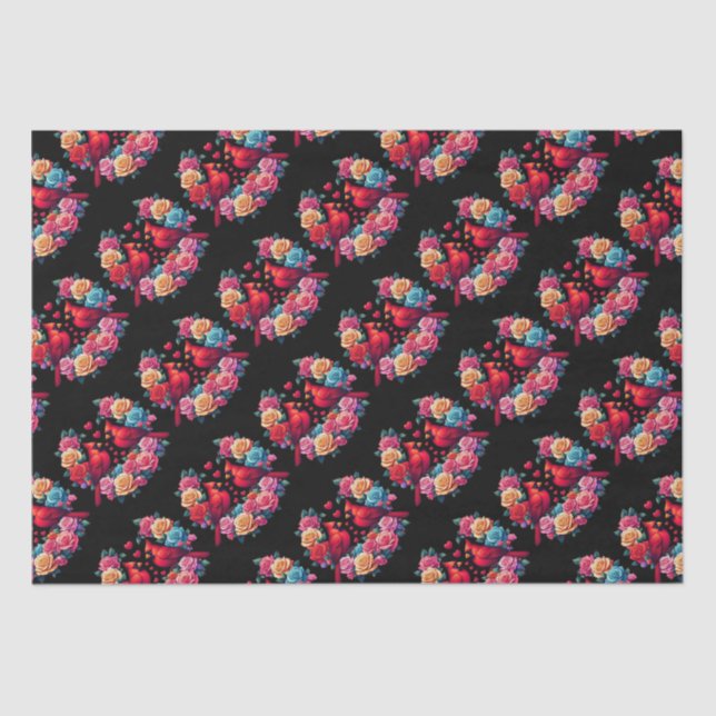 Zwei Kardinäle mit farbenfrohen Rose und Herz Seidenpapier (Vorderseite)