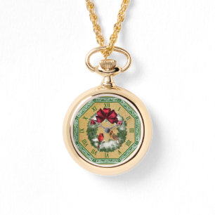 Zwei Kardinäle ~ Schneeschuhreath ~ Red Bow Armbanduhr