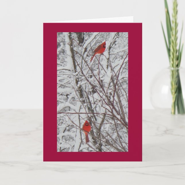 Zwei Kardinals-rote Grenz12x18 Weihnachtskarte Feiertagskarte (Vorderseite)