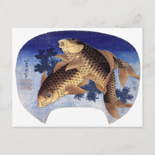 Zwei Karpfen, Hokusai Postkarte