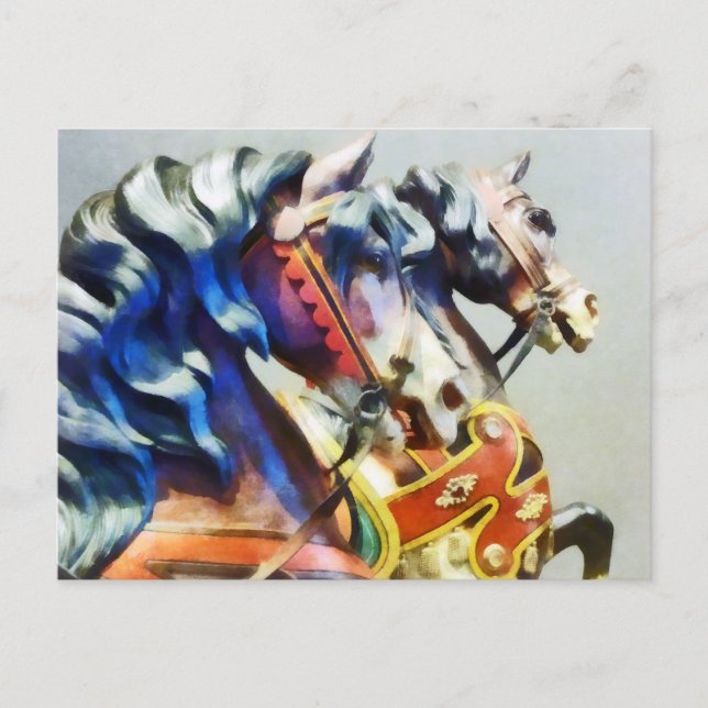 Zwei Karusselpferde schließen Postkarte (Vorderseite)