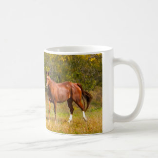 Zwei Kastanien-Pferde im Fall Kaffeetasse