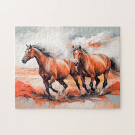 Zwei Kastanienpferde durch den Roten Sand Puzzle