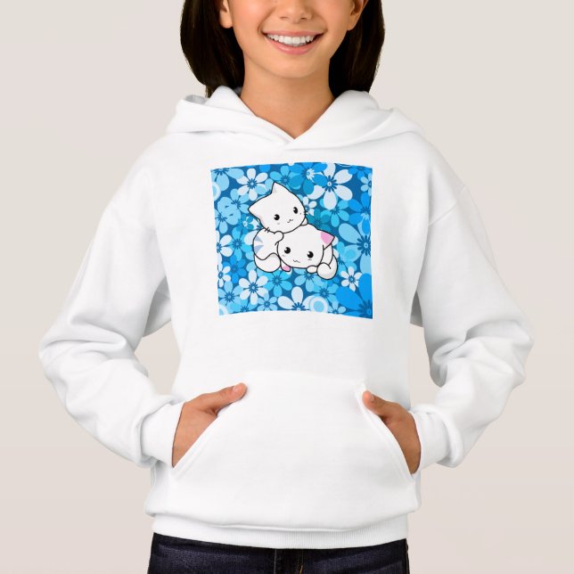 Zwei Kätzchen auf blauem Hintergrund Hoodie (Vorderseite)