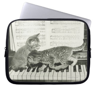 Zwei Kätzchen auf Klaviertastatur (B&W) Laptopschutzhülle