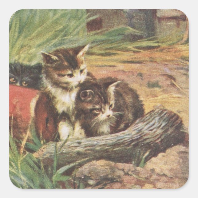 Zwei Kätzchen-Aufkleber Quadratischer Aufkleber (Vorderseite)