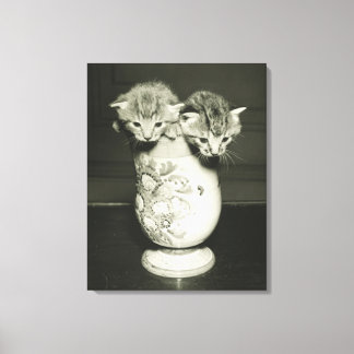 Zwei Kätzchen, die sich in Vase verstecken (B&W) Leinwanddruck
