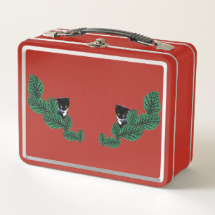 Zwei Kätzchen mit Blätter Metall Lunch Box