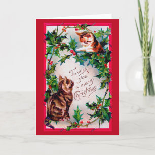 Zwei Kätzchen und Weihnachten Holly Karte