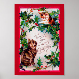 Zwei Kätzchen und Weihnachten Holly Poster