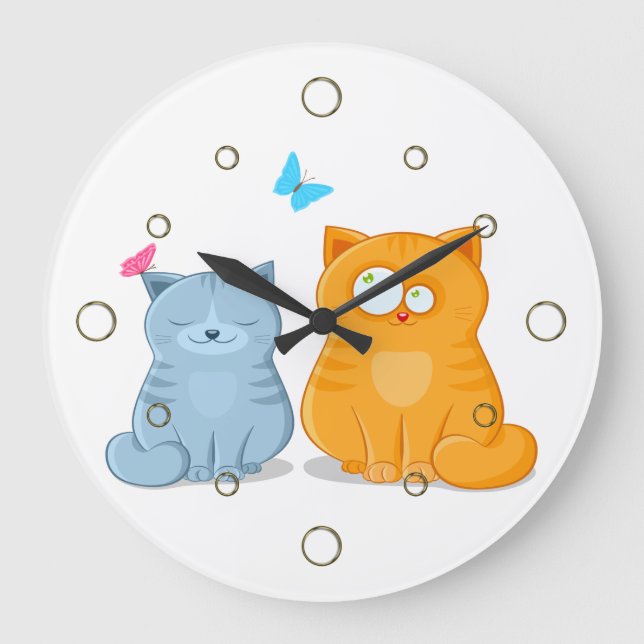 Zwei Kätzchen Wall Clock Große Wanduhr (Vorderseite)