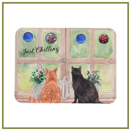 Zwei Katzen am Fenster Landschaftliche Blume Magnet