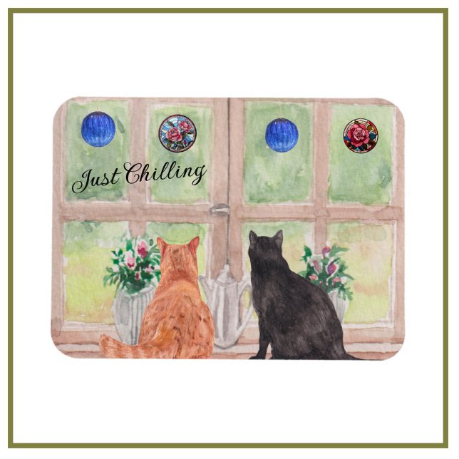 Zwei Katzen am Fenster Landschaftliche Blume Magnet (Von Creator hochgeladen)