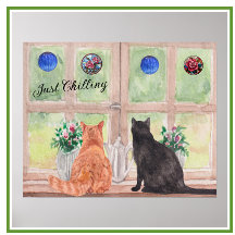 Zwei Katzen am Fenster Landschaftliche Blume