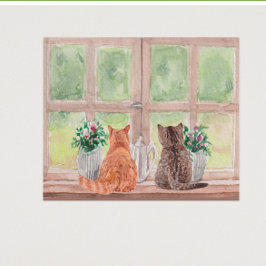 Zwei Katzen am Fenster Landschaftliche Blume Poster